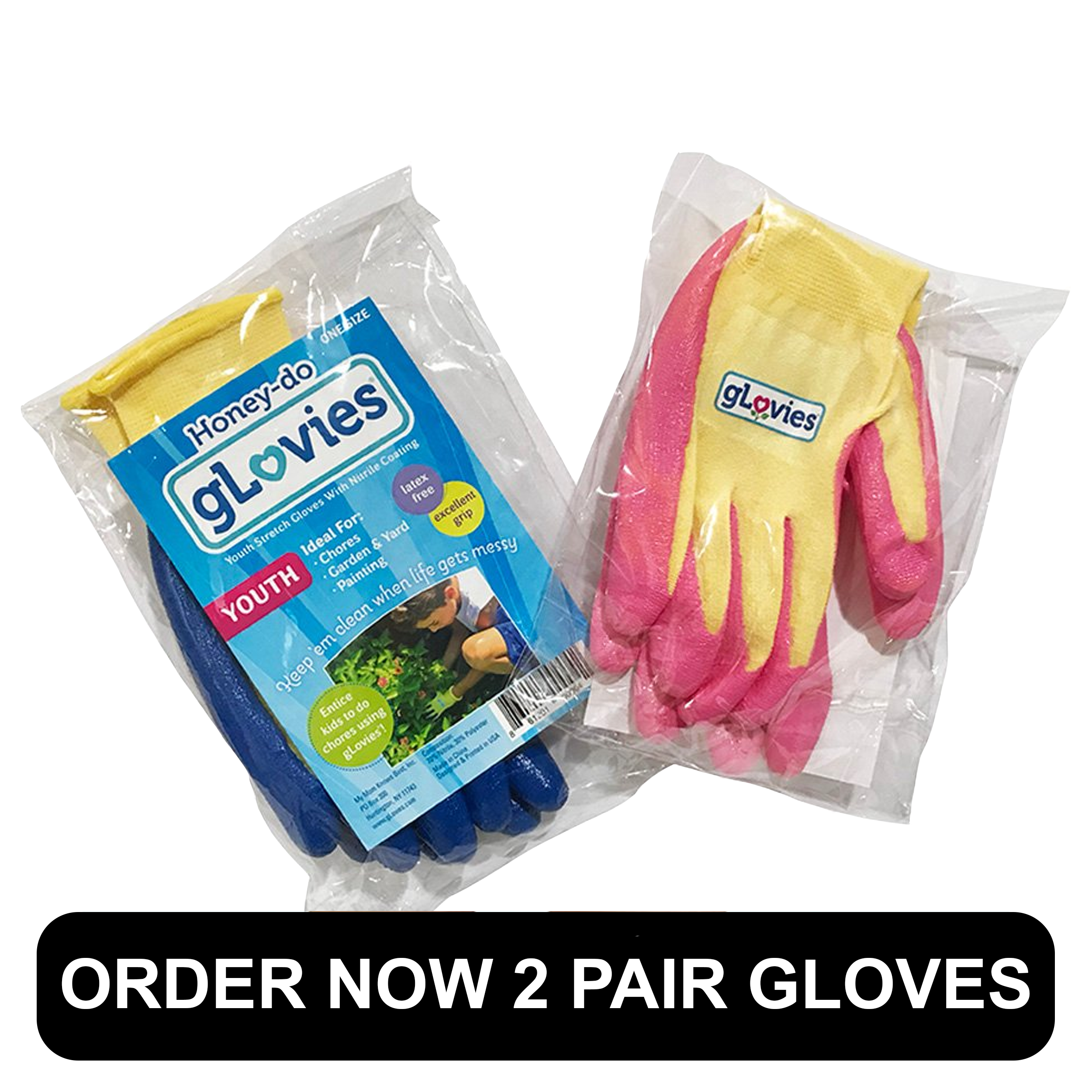 gLovies Youth Stretch Re-Usable Gloves With Nitrile Coating (2 Pair)